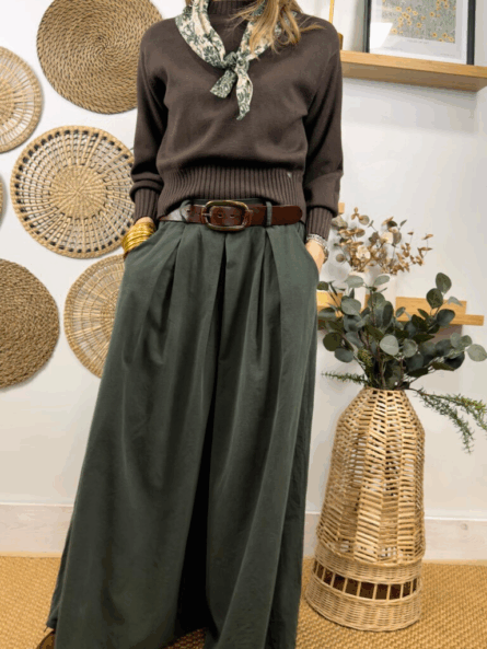 Pantalón pinzas micropana caqui - Imagen 2