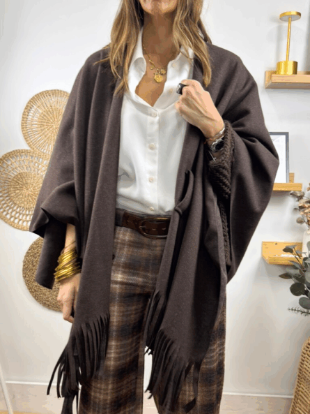 Poncho capa flecos marrón - Imagen 2