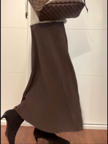 Falda larga canalé marrón - Imagen 2